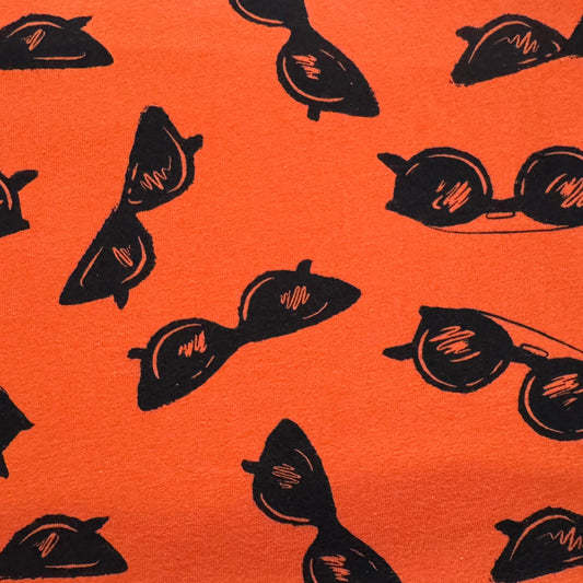 Orange With Black Sunglasses Stretch Jersey: 3 yds
