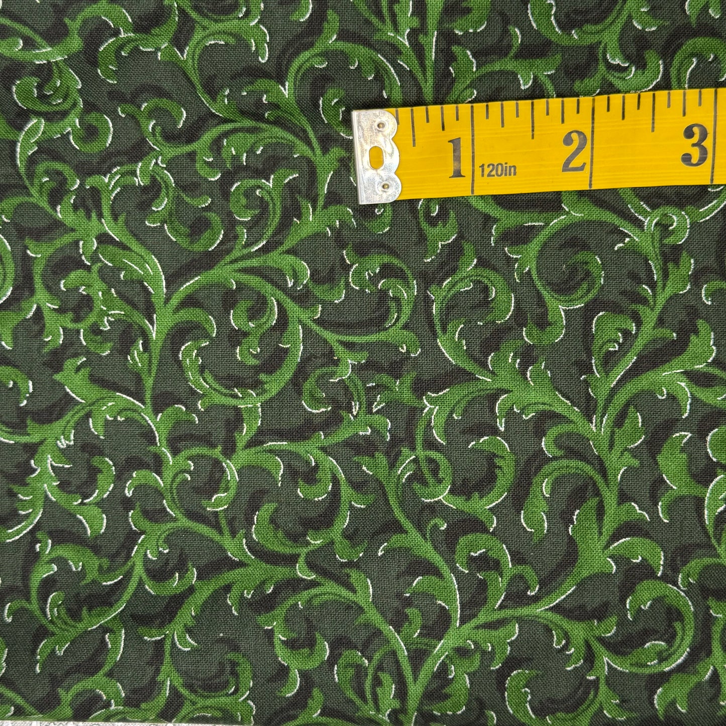 Green Fancy Vines Cotton: 1 yd
