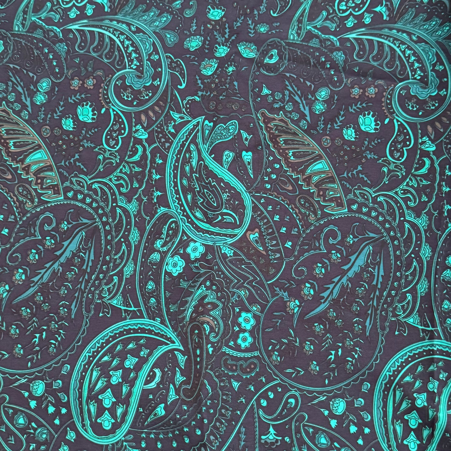 Navy With Turquoise Paisley Poly Peachskin: 3 yds