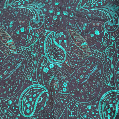 Navy With Turquoise Paisley Poly Peachskin: 3 yds