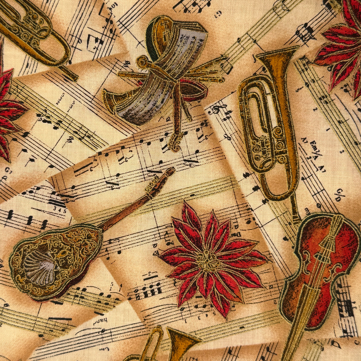 Poinsettias & Sheet Music Cotton: 2 yds