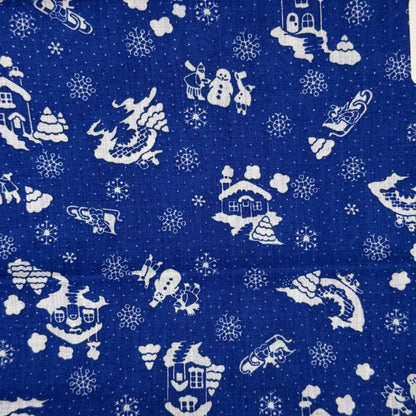 Blue With White Snowy Scene Cotton: 1 yd