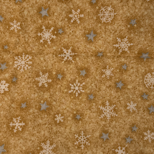 White Snowflakes & Silver Stars Cotton: 1 yd