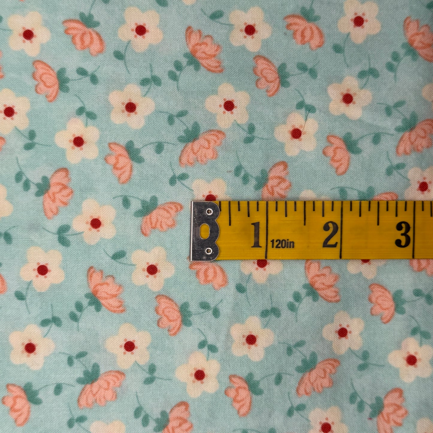 Light Blue With Pink & Cream Floral Cotton: 4 yds