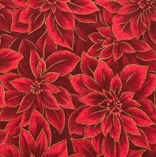 Metallic Poinsettia Cotton Blend: 1 yd