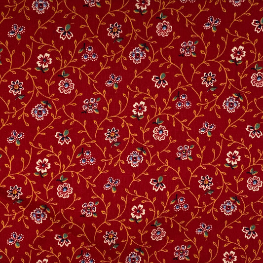 Maroon Floral & Vines Cotton: 1.5 yds
