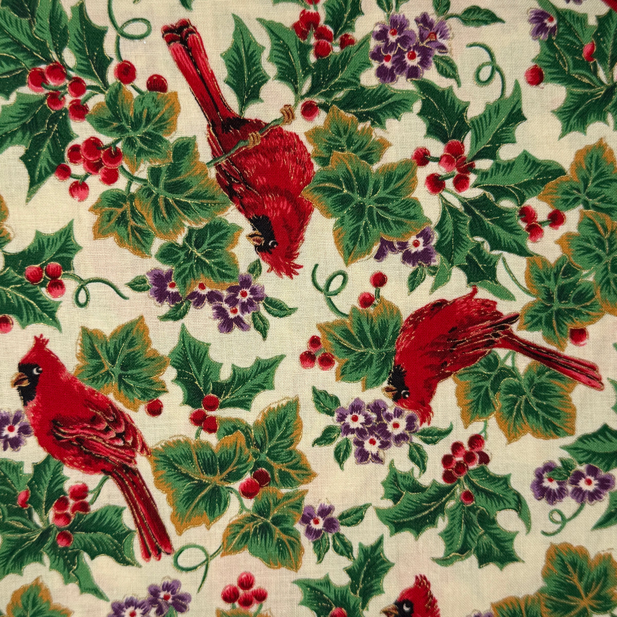 Cardinals & Holly Cotton: 1.75 yds