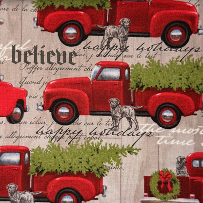 Red Holiday Pickup Truck Cotton Blend: 2.5 yds