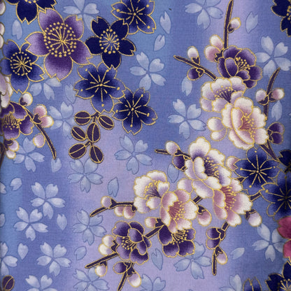 Blue & Purple Metallic Floral Cotton: 3 yds