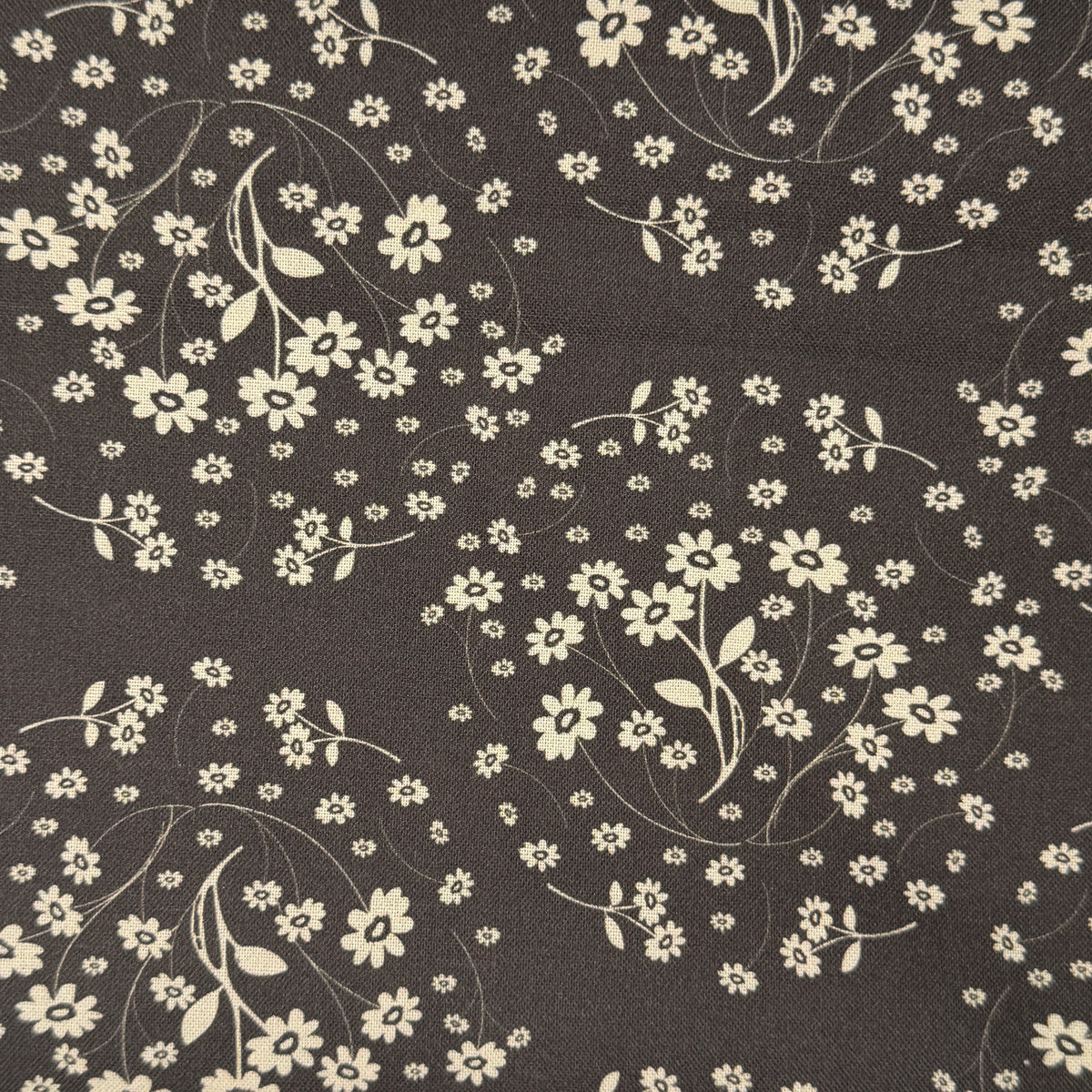 Dark Grey With Cream Floral Cotton: 2 yds