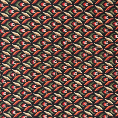 Red/Green/Tan on Black Tulip/Geometric Print Cotton: 2 yds