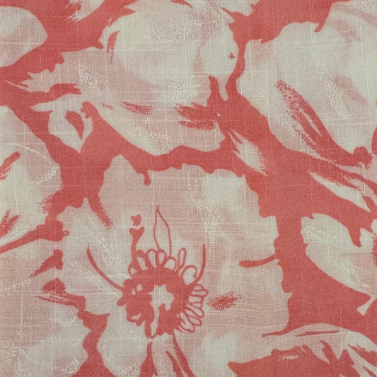 Pink & White Floral Lightweight Slubby Cotton Blend: 2 yds