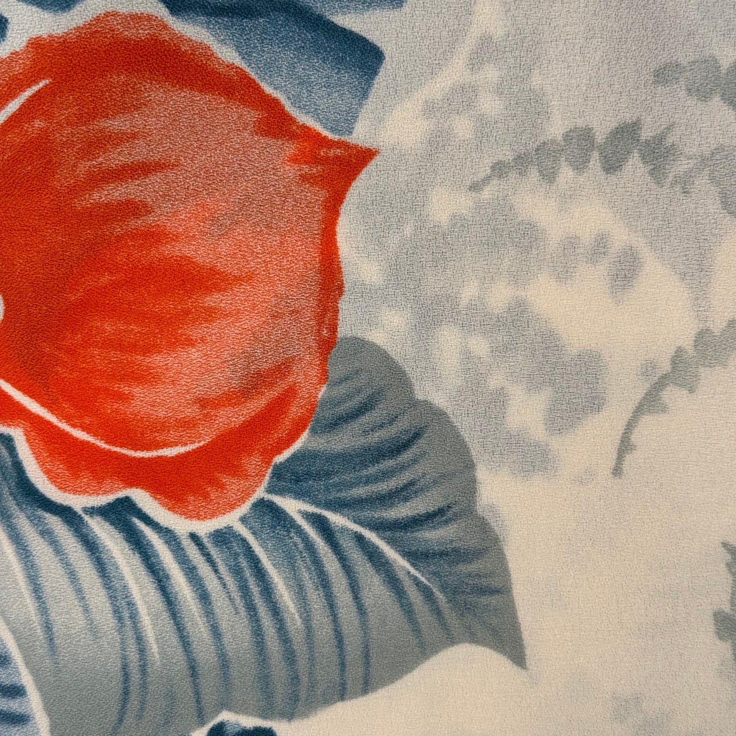 Muted Multicolor on Cream Tropical Print Poly Crepe: 3.5 yds