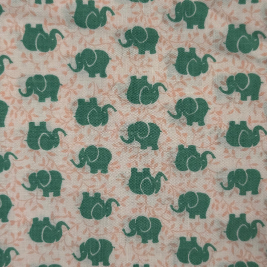 Green Elephants Cotton Blend: 1.25 yds