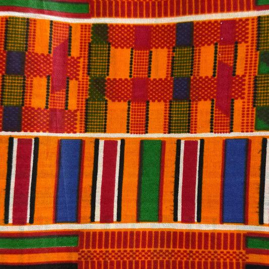 Orange Kente Print Waxed Cotton: 1.5 yds