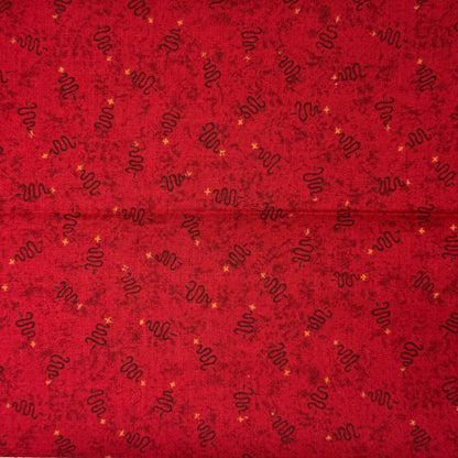 Red With Squiggle Trees Cotton Blend: 1 yd