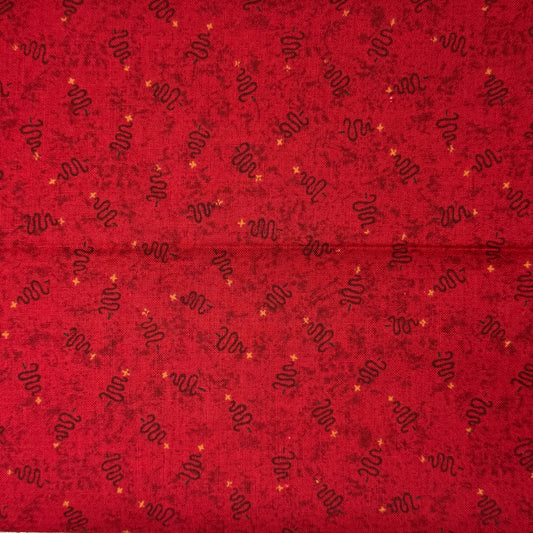 Red With Squiggle Trees Cotton Blend: 1 yd