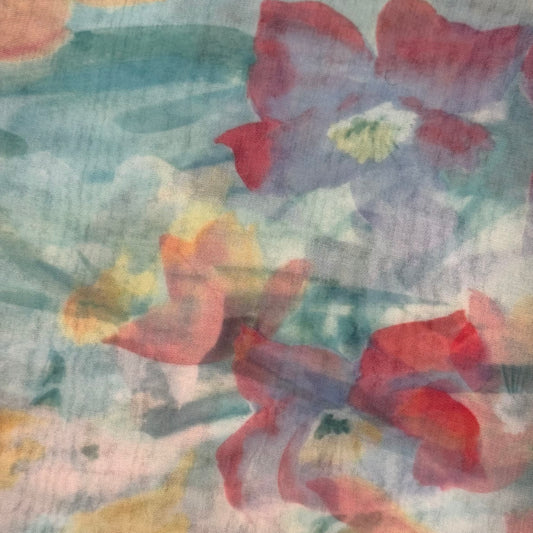 Sheer Muted Watercolor Floral Poly: 1.5 yds