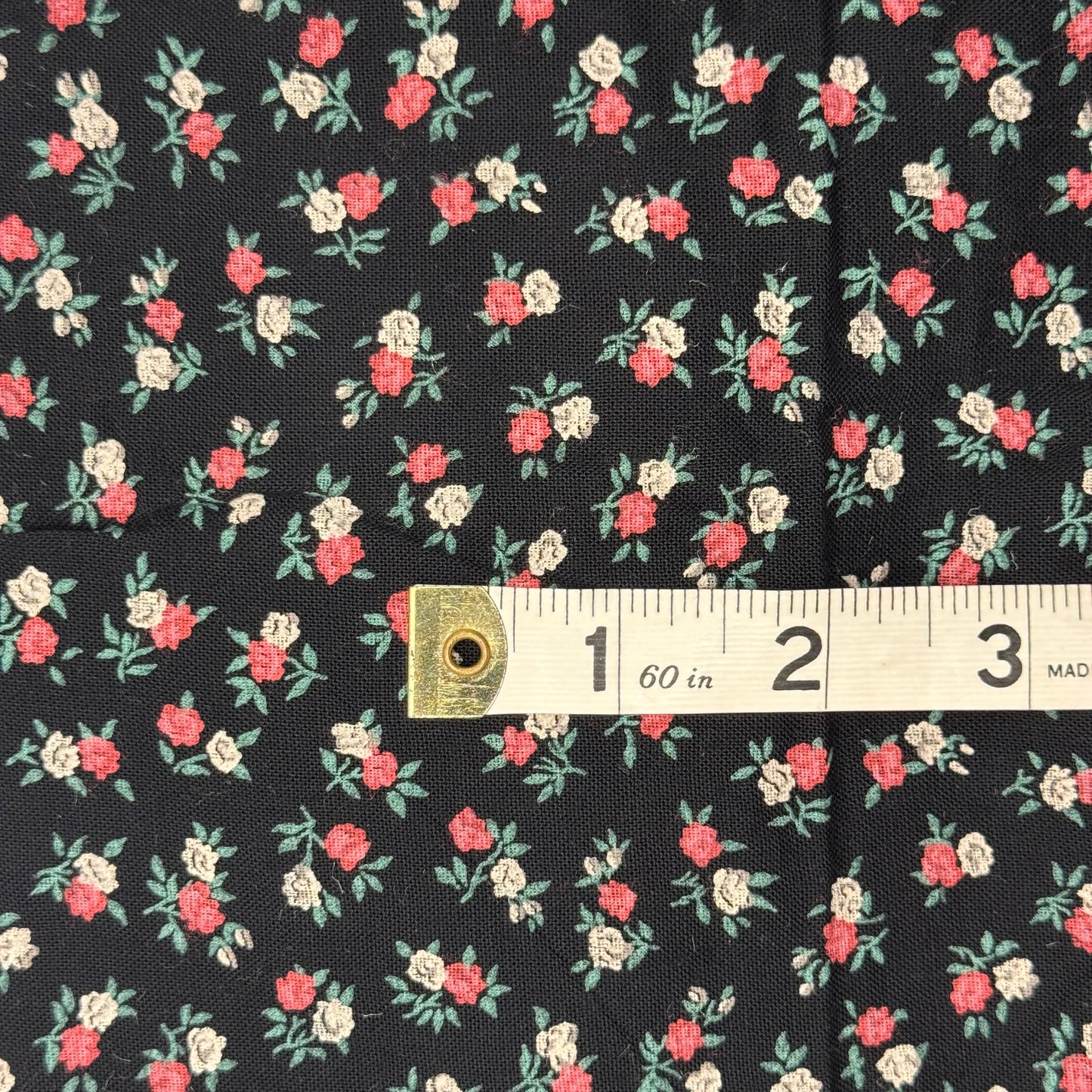 Multicolor Floral Print on Black Rayon Cotton Blend: 1.25 yds