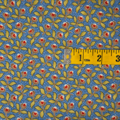Blue With Red & Green Floral Cotton: 1.25 yds