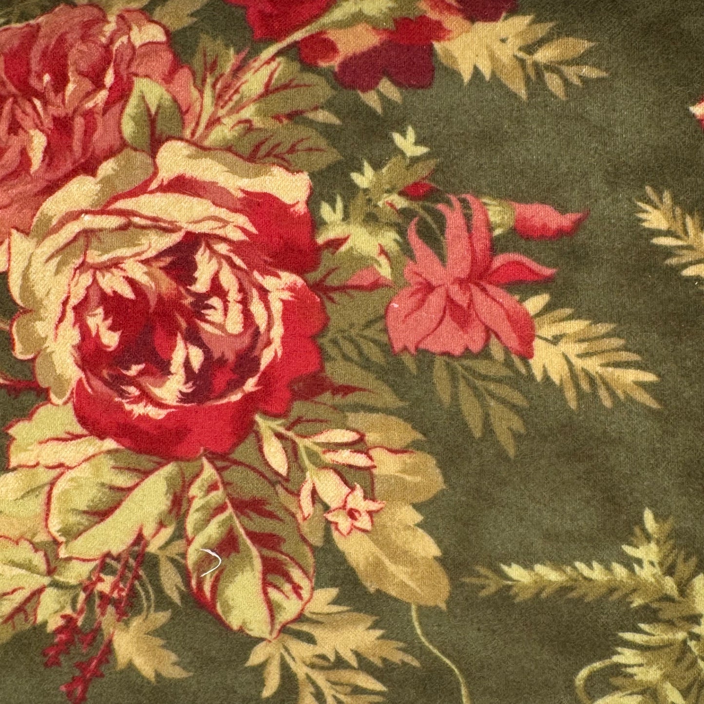 Green With Red Floral Brushed Cotton Blend: 4 yds