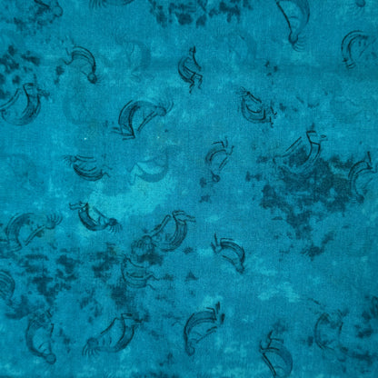 Aqua Tonal Kokopelli Cotton: 1 yd