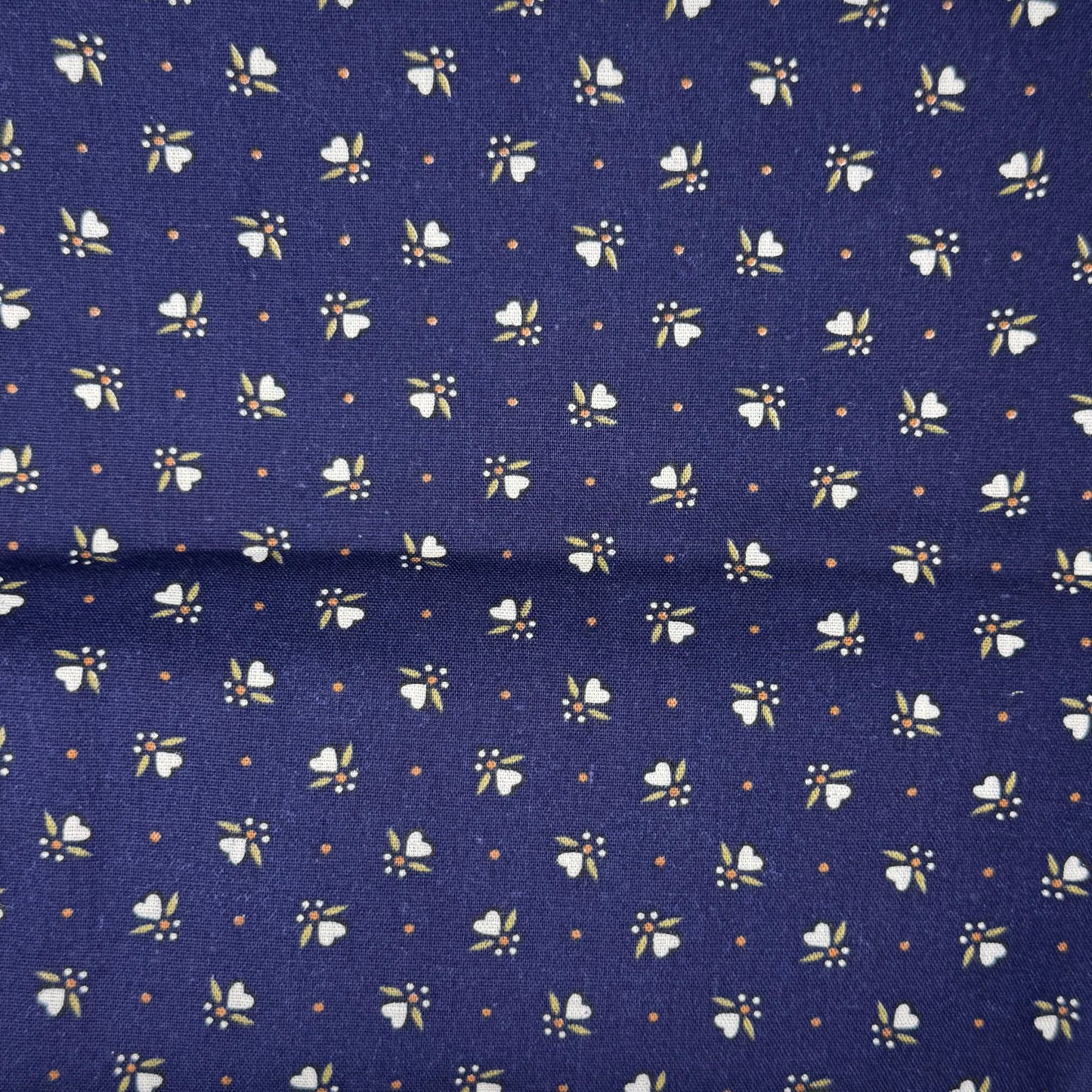 Blue With White Hearts Cotton Blend: 2 yds