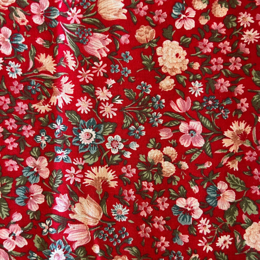 Red Floral Cotton: 2.5 yds