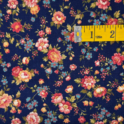 Pink & Blue Floral Cotton Blend: 3.5 yds