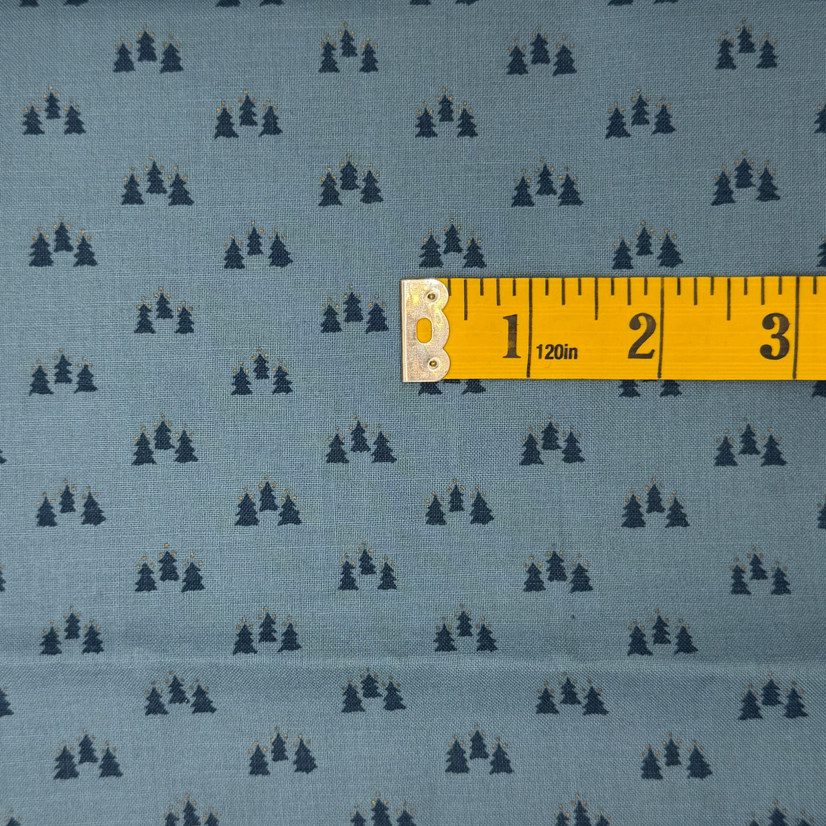 Mini Blue Trees With Metallic Gold Dots Cotton: 1.5 yds