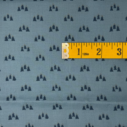 Mini Blue Trees With Metallic Gold Dots Cotton: 1.5 yds