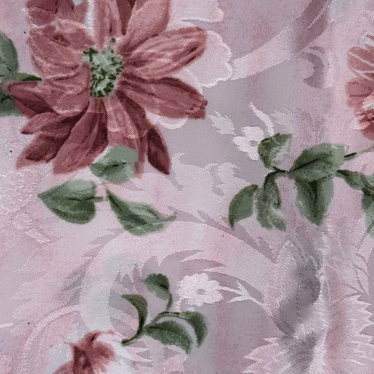 Lightweight Pale Pink Jacquard with Floral Print Poly: 2.25 yds