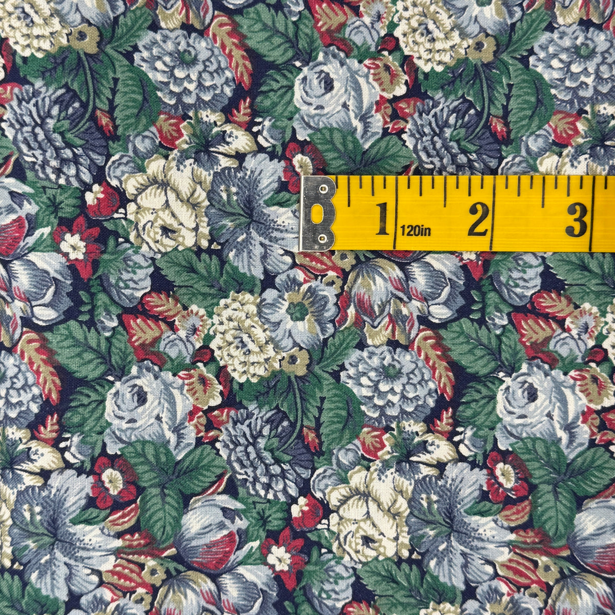 Blue, Green & Red Floral Cotton: 2 yds