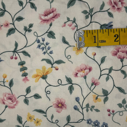 Blue, Pink & Yellow Floral Cotton Blend: 1 yd