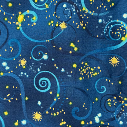 Light Blue With Swirls & Metallic Gold Stars Cotton: 2.5 yds