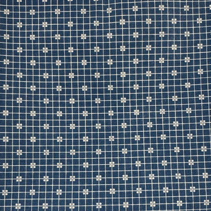 Blue With White Lines & Dots Cotton: 1.5 yds