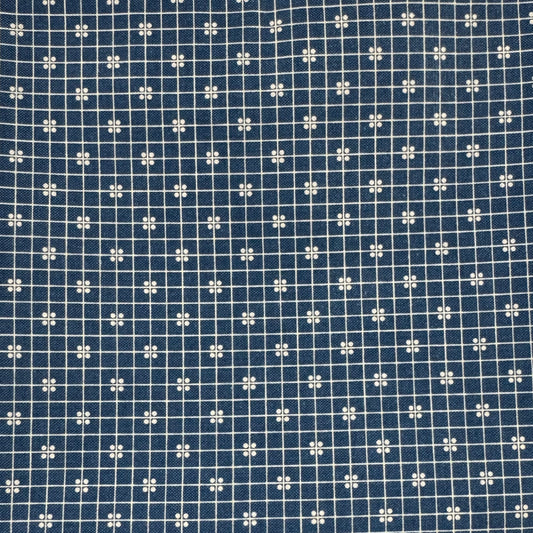 Blue With White Lines & Dots Cotton: 1.5 yds
