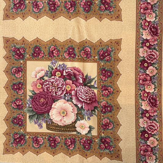 Pink & Purple Floral Quilt Panel Cotton: 2 yds