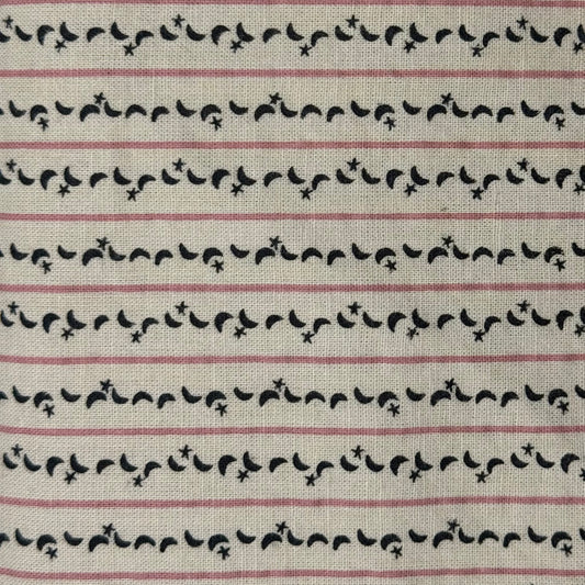 Pink Stripe with Moon/Stars Motif on Beige Cotton: 4 yds