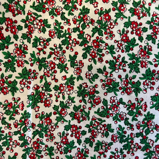 Red & Green Floral Cotton: 1 yd