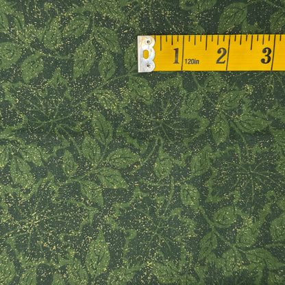 Tonal Green Floral With Gold Sparkles Cotton Blend: 2 yds