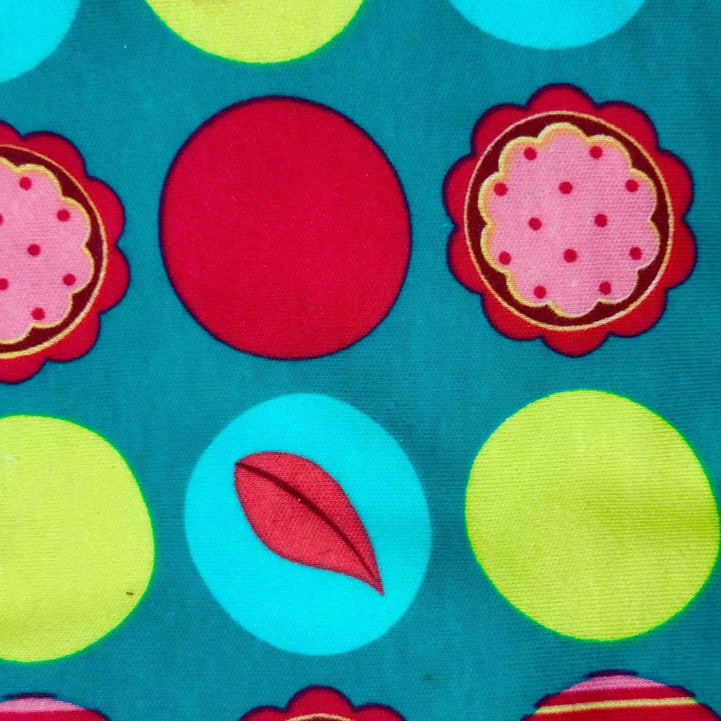 Multicolor on Teal Novelty Geometric Print Cotton Lycra Blend: 2 yds