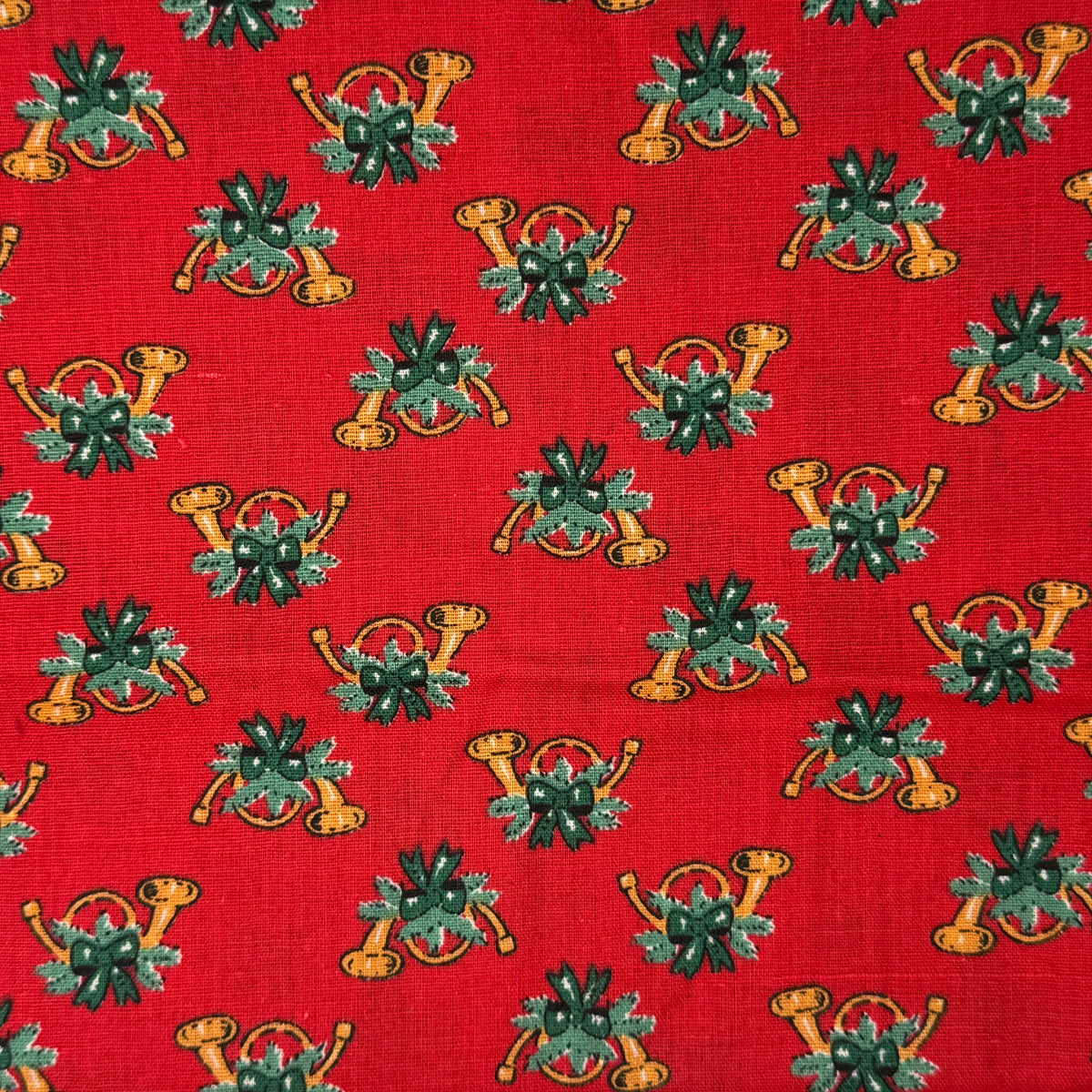 Red With French Horns & Holiday Greenery Cotton: 1 yd