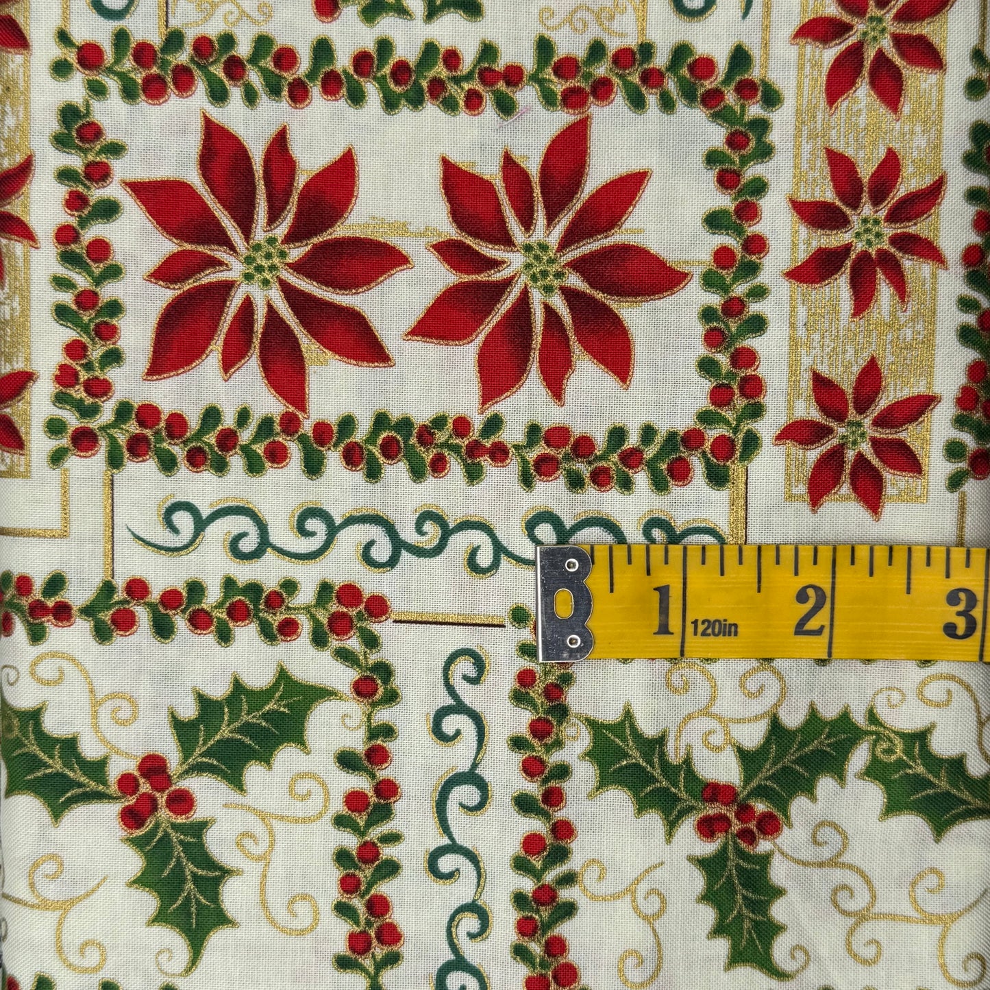 Poinsettias & Holly Cotton: 2.5 yds