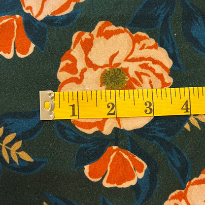 Green With Orange Floral Stretch Jersey: 1.5 yds