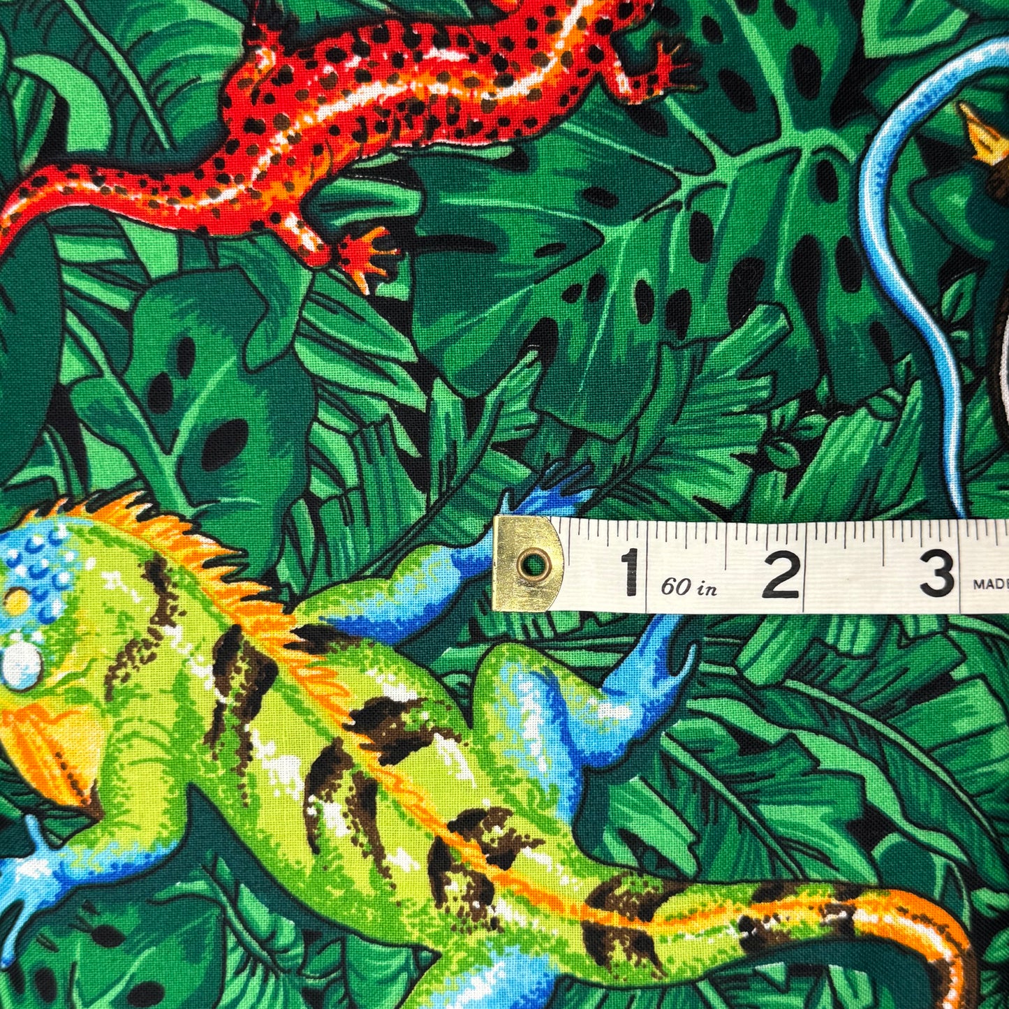 Multicolor/Green Reptile/Foliage Novelty Print Cotton: 1.5 yds