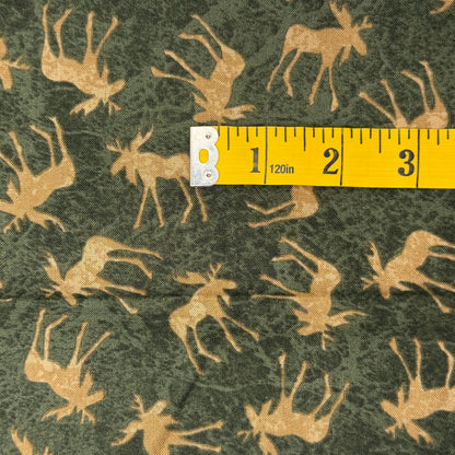 Tonal Green With Beige Deer Silhouette Cotton: 1.5 yds