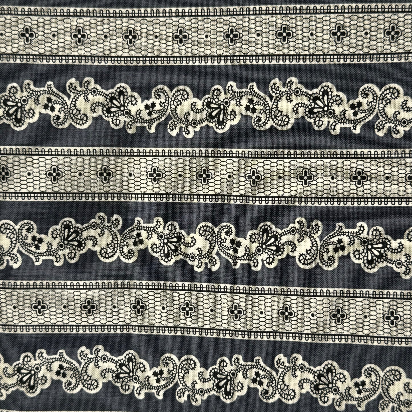 Grey Fancy Vines Stripes Cotton: 2 yds