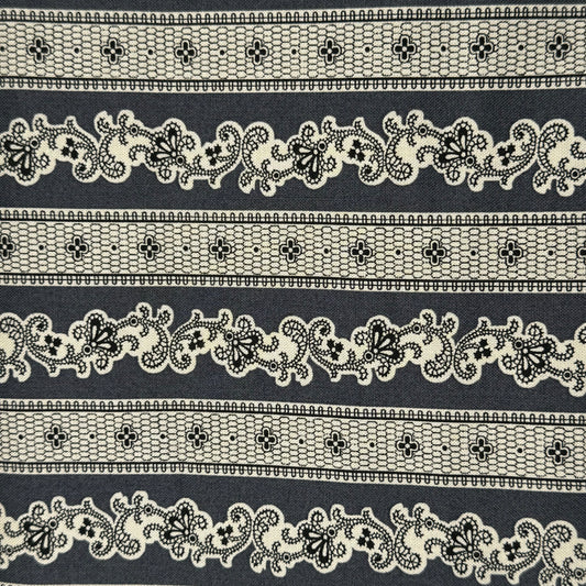 Grey Fancy Vines Stripes Cotton: 2 yds