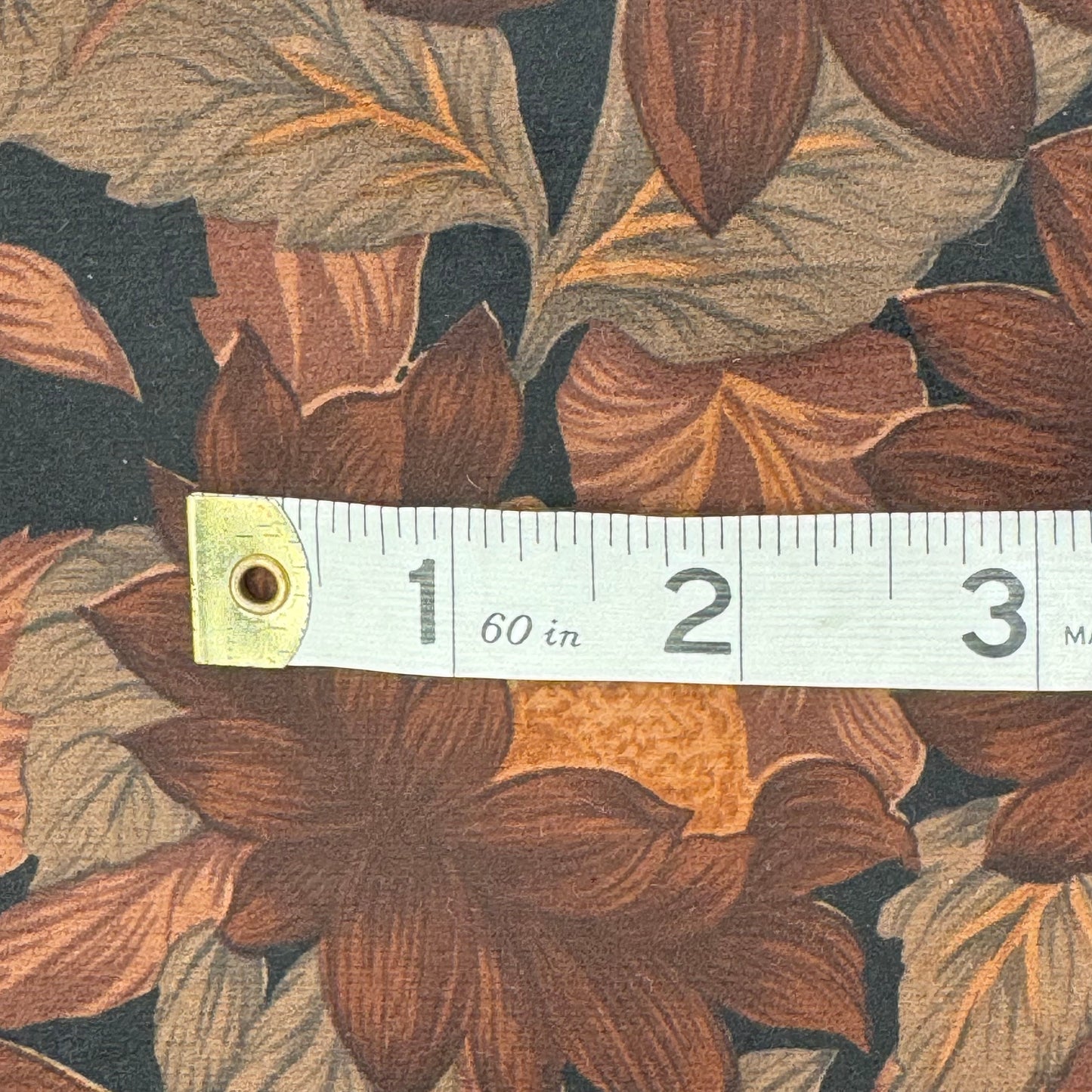 Brown on Black Floral Foliage Print 2-Way Stretch Poly: 6.5 yds